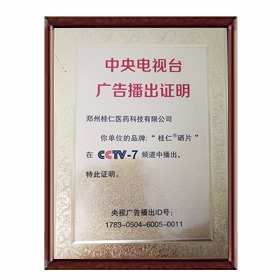 中央電視臺(tái)廣告播出證明